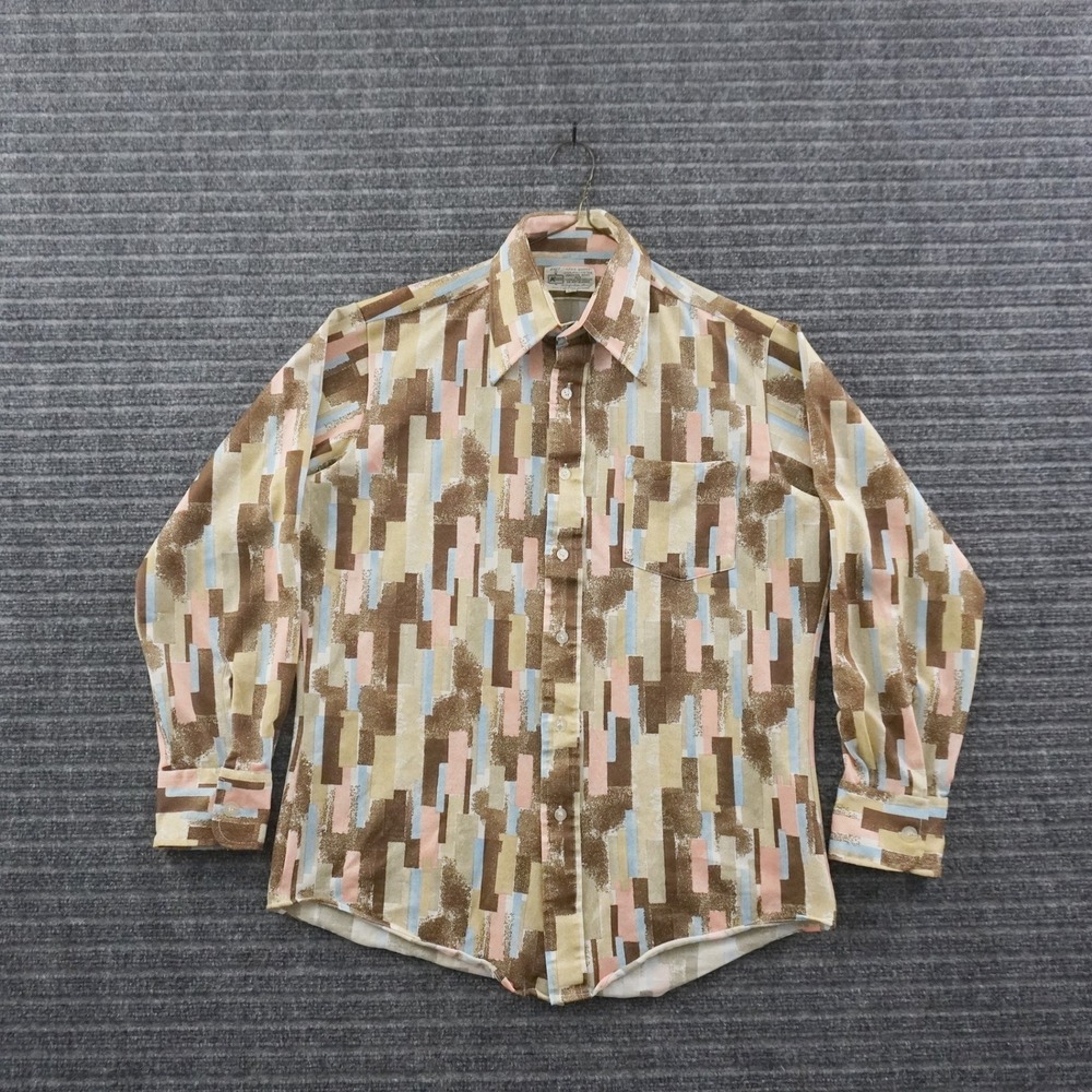 Vintage 70s Kmart Dress Shirt Mens 16-34 Multicolor Geometric Knit Disco